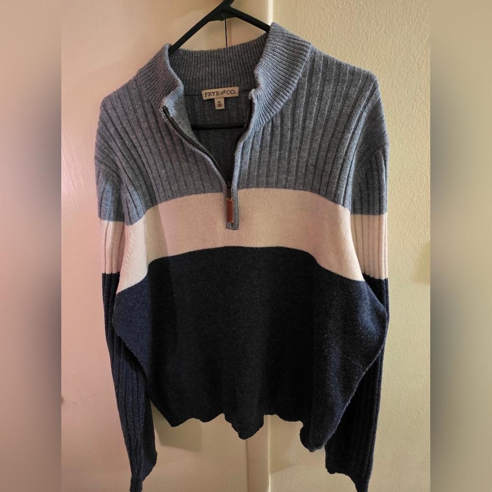 FRYE & Co. Men's Cowl Neck Sweater in Blue and Cream